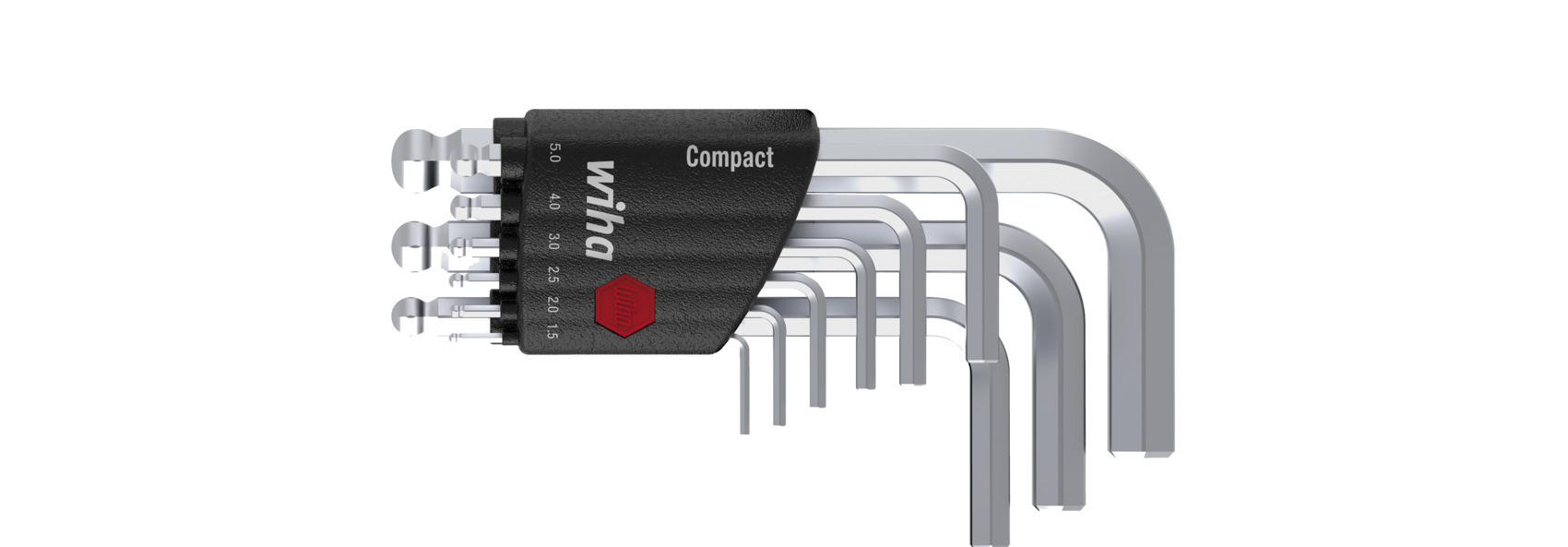 Stiftschlüssel Set im Compact Halter Sechskant-Kugelkopf 9-tlg. kurz,  mattverchromt (40410) | Wiha Compact Halter | Stiftschlüssel | Werkzeuge | Werkzeug-Sets