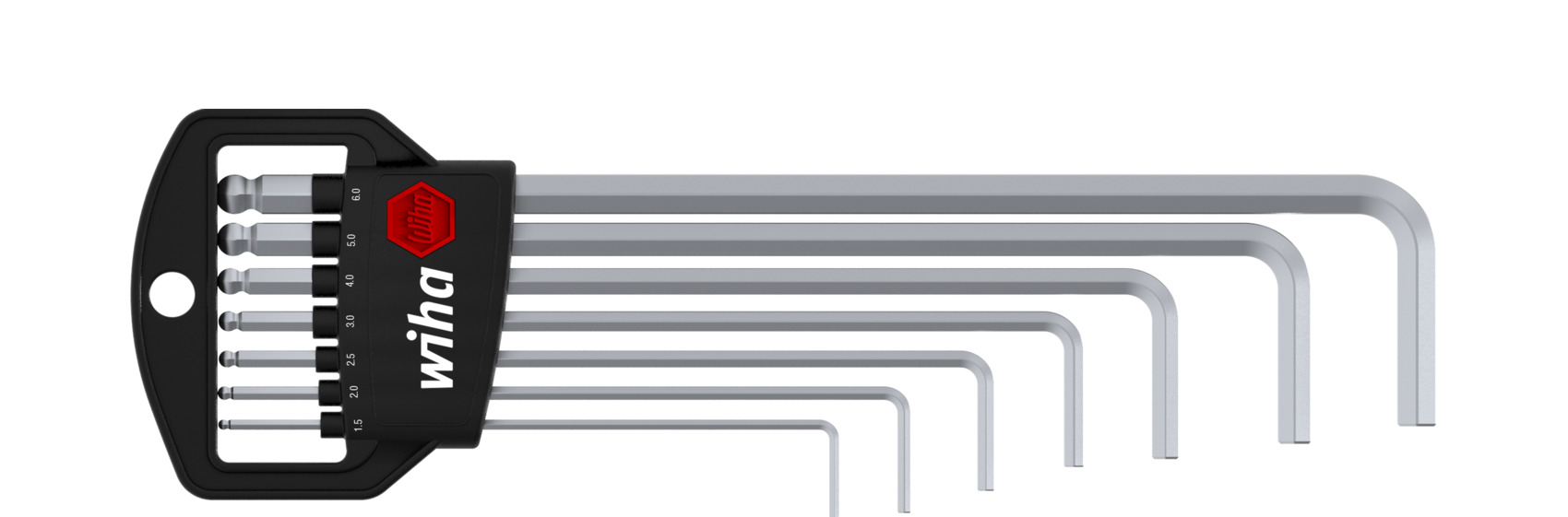 Stiftschlüssel Set im Classic Halter Sechskant-Kugelkopf 7-tlg.  mattverchromt in SB-Kartonverpackung (03723) | In Blisterverpackung |  Innensechskant | Wiha Classic Halter | Stiftschlüssel | Werkzeuge